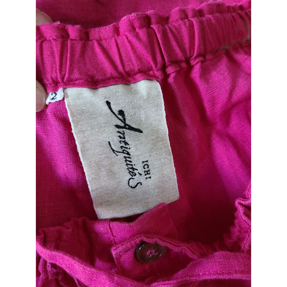 Ichi Antiquités Japan Hot Pink 100% Linen Wide Leg Pants Size 2(S/M) Drawstring - Picture 6 of 7